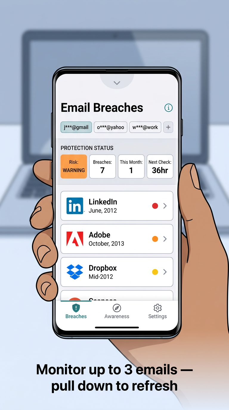 Email Breaches screen